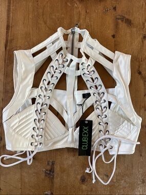 Dolls Kill  Harness Bra Top by Club Exx Vegan Leather Lace-UP RUDE AWAKENING M